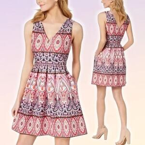 NWT VINCE CAMUTO Geo-Print Fit & Flare Dress Sz 2